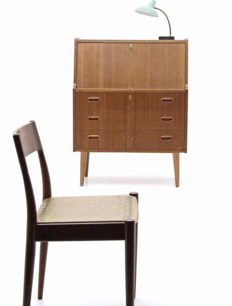 Teak Sekretär, Holzstuhl, Stühle, Licht, Lampen